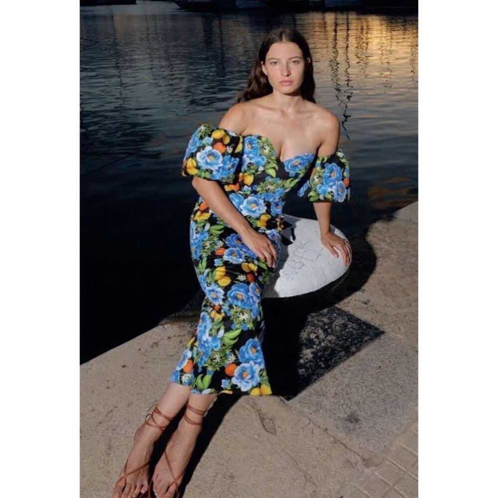 BORGO DE NOR Tati Off Shoulder Peonia Black Cotton Dress - Picture 4 of 16